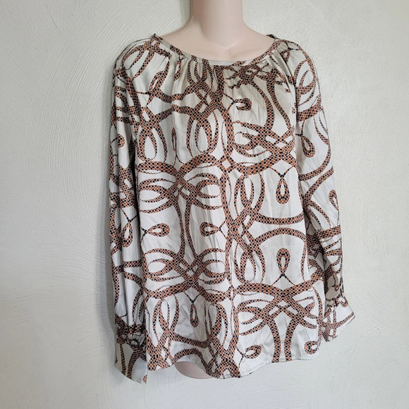 RICHARD ALLAN x H&M Light Beige Patterned Satin Blouse Size Women's 10 NEW - Picture 5 of 12